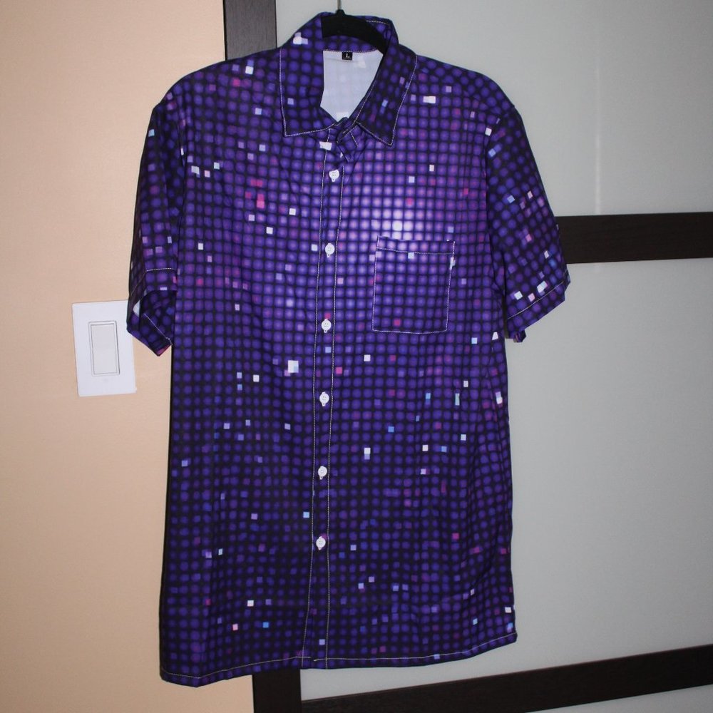 Men's Button Front Purple Disco Ball Shirt - Size Large - NWOT